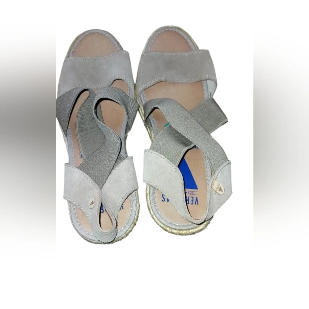 Verbenas Beige Cross Strap Espadrille Wedge Sandals